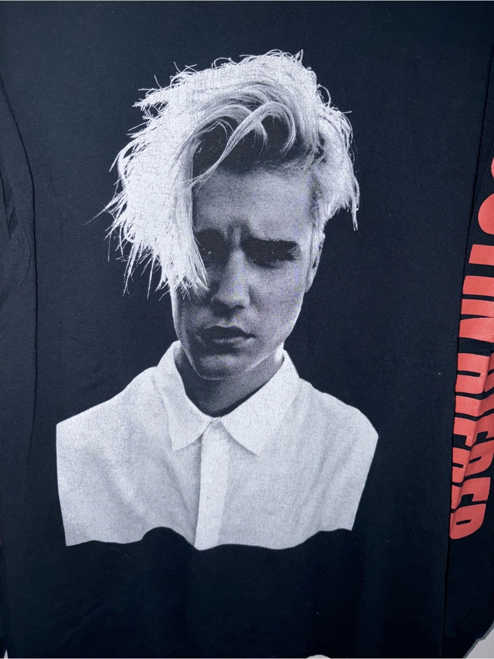 Justin Bieber Black Long-Sleeve Tee with Red Sleeve Logo oversized medium - Picture 2 of 4